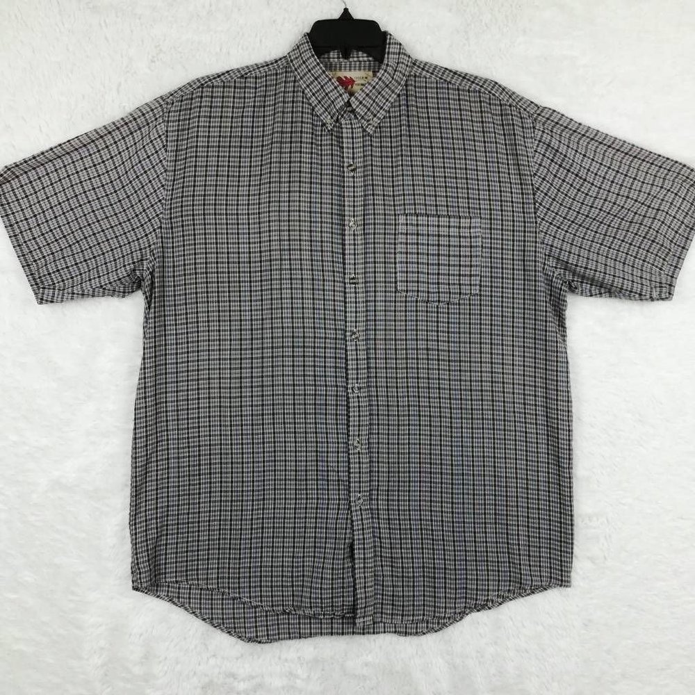 Field N Forest Mens Shirt Button Down Blue Brown‎ Plaid Short Sleeve Tall XLT